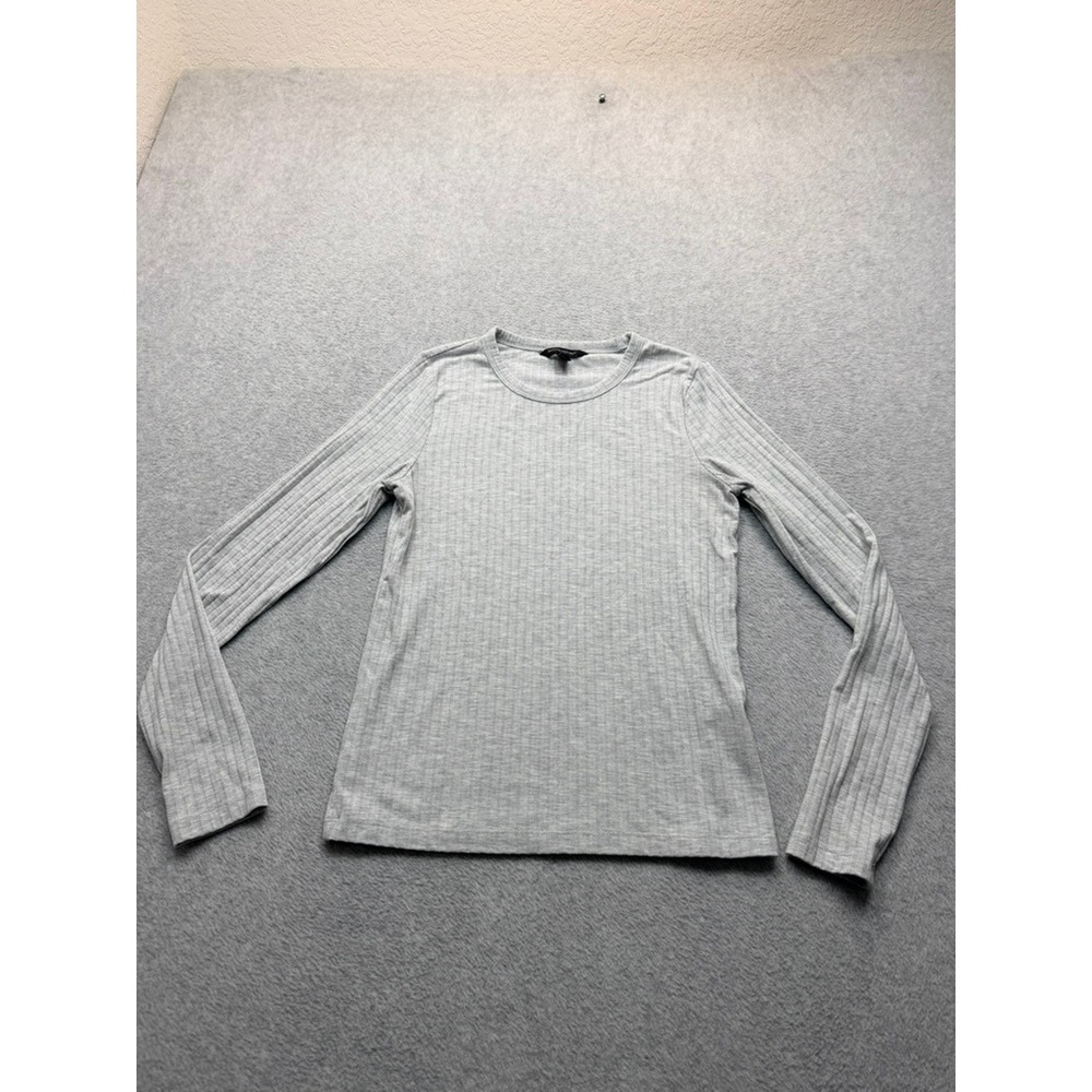 Banana Republic Womens XS Gray Ribbed Crew Neck Long Sleeve Top D-3-5(4108)